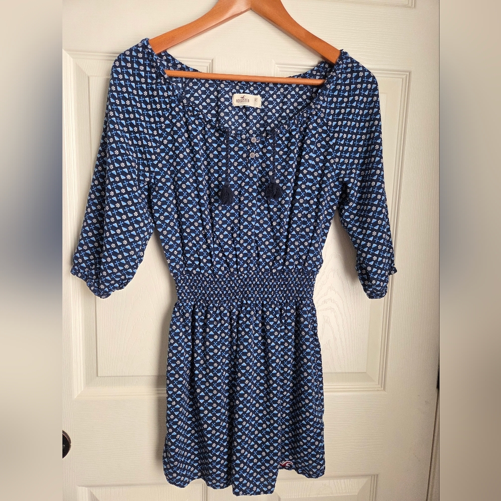 5 For 25 💥Blue Patterned Smocked Waist Women's Dress - Hollister